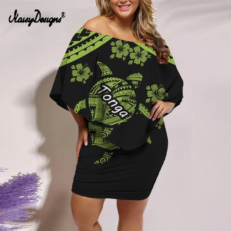NoisyDesigns Hawaii Turtle Polynesian Tribal Print Summer Dress Women the off axel ruffles bodycon mini klänningar släpper 220627