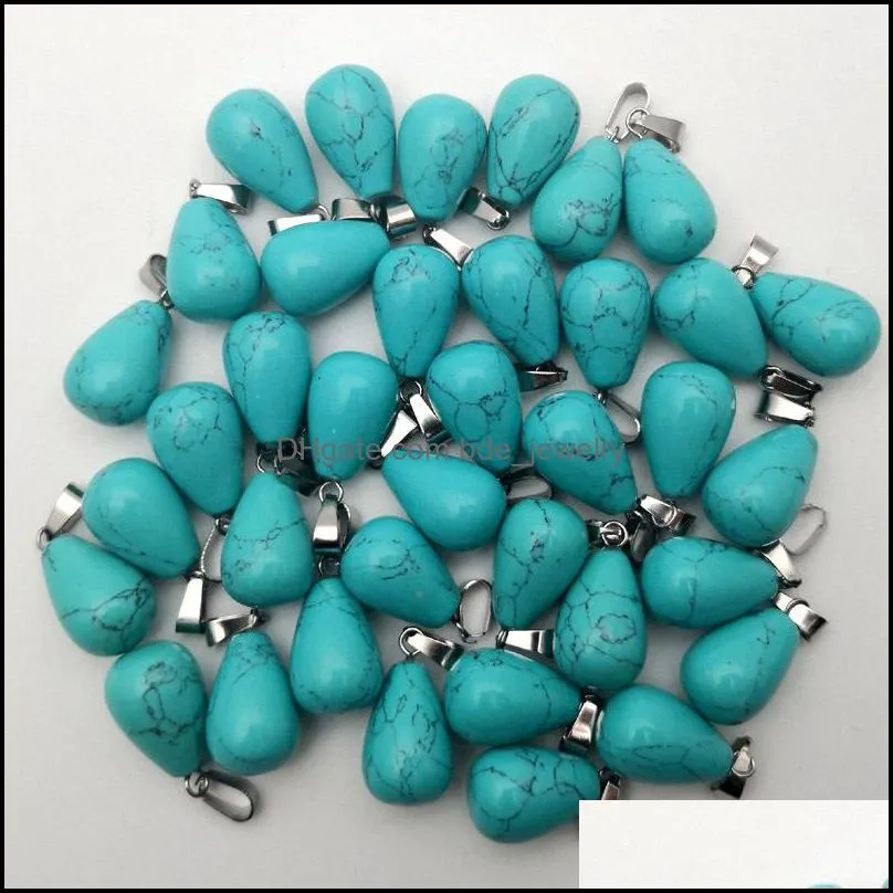 chakra reiki healing crystal pendant waterdrop pendants opal turquoise stone pink quartz diy necklaces jewelry making fashion silver