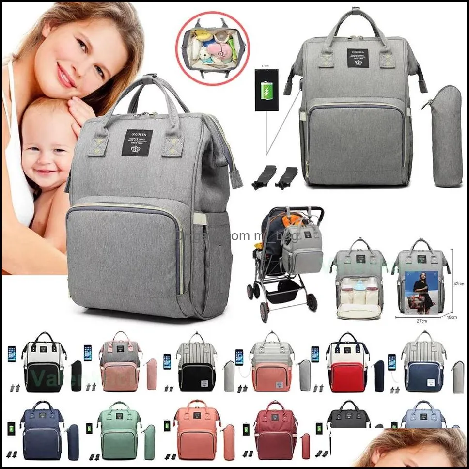 Borse portaoggetti Organizzazione domestica Housekee Borsa per pannolini da giardino Ricarica Zaino USB Pannolino mamma impermeabile Grande capacità Viaggio Baby Nursing