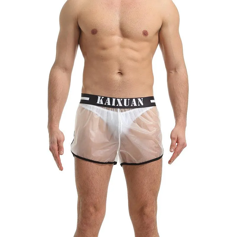 Underpants Mens Long Boxer Shorts PVC Transparent Gay Panties Quick Dry Waterproof Sports Underwear Causal Boxershorts Slip Homme TrunksUnde
