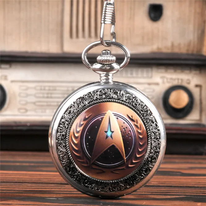 10 pièces grand argent Star Trek montre de poche collier de mode dessin animé animation fusée fabricant en gros