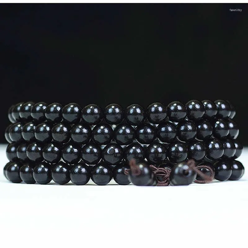Beaded Strands Bro577 8mm Natural Ebony Beads Armband Buddhist 108st Black Sandalwood Meditation Bön MALA FÖR MAN FAWN22