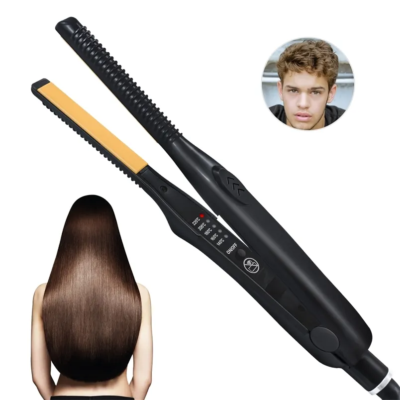 2 in 1 in in 1 a hair straightener curler 짧은 머리 미니 헤어 스트레이핑 작은 평평한 아이언 남자 수염을 똑바로 세우는 가장 얇은 양모 컬 220623