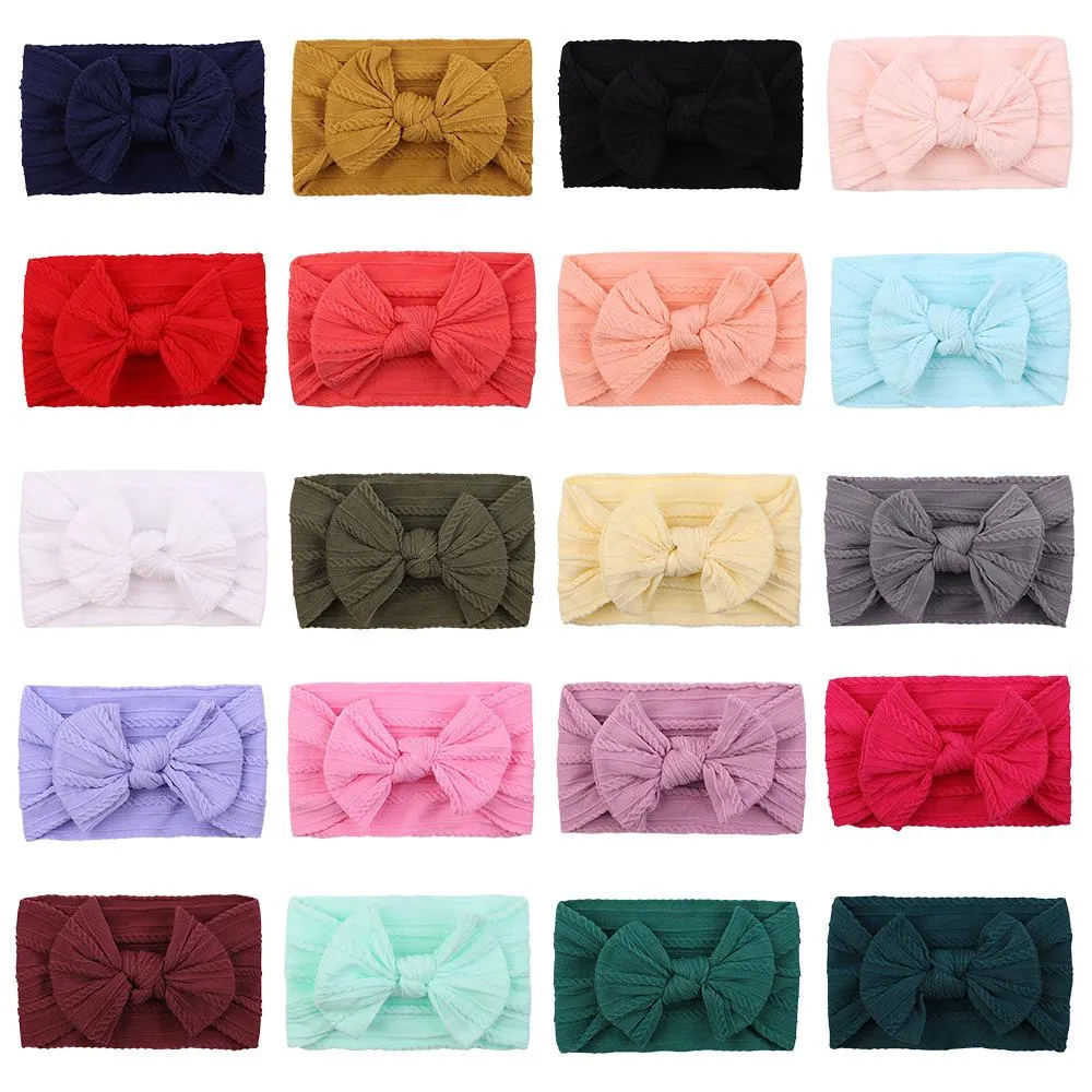 Baby Girls Bow Headbands Barn Mjuk nylon Elastisk Wide Bowknot Hairbands Barn Hår Tillbehör Band Infant Headdress Färger