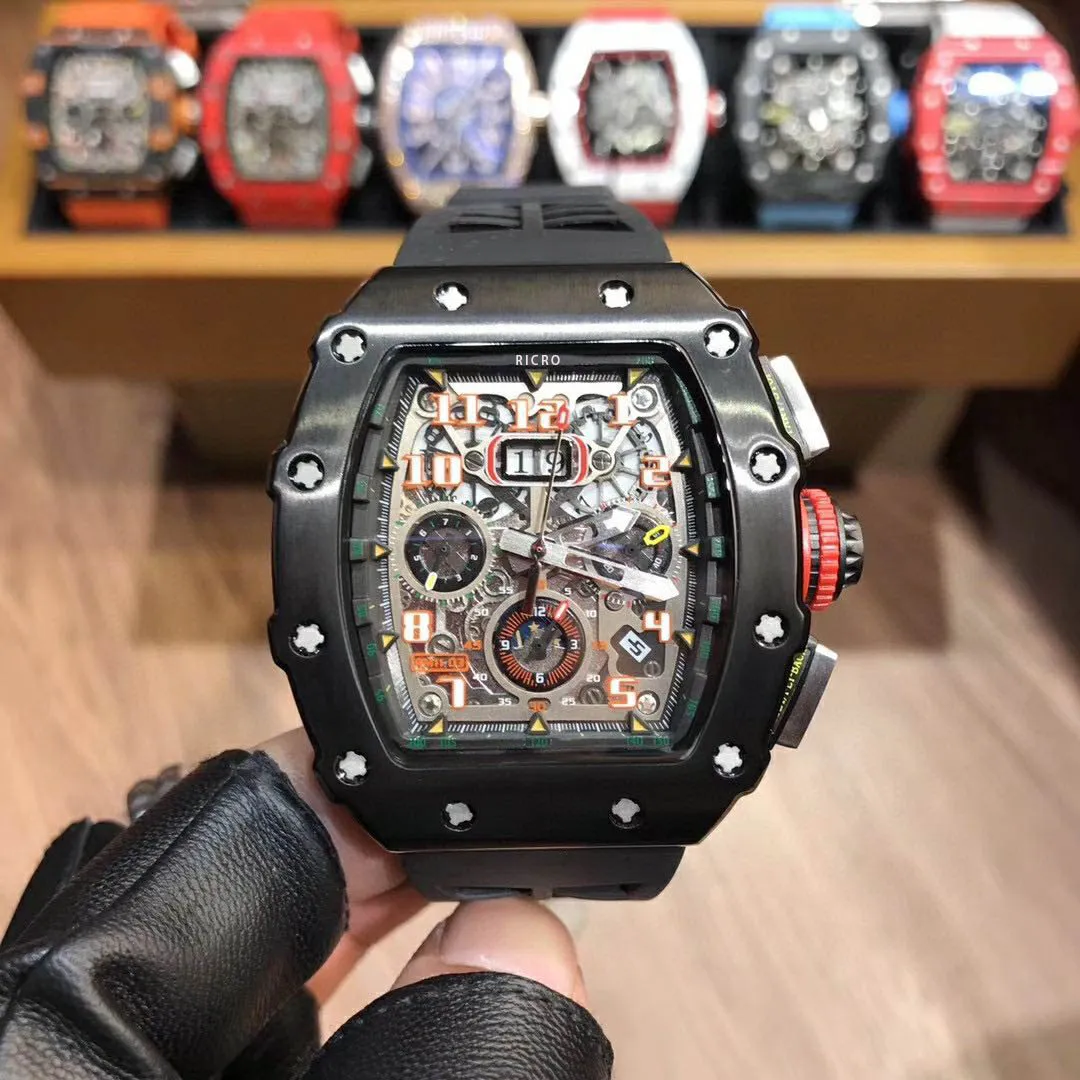 Automatisch mechanisch herenhorloge Japan West Iron City uurwerk natuurlijke rubberen band maat 49x41mm316 verfijnd staal multi-function2122