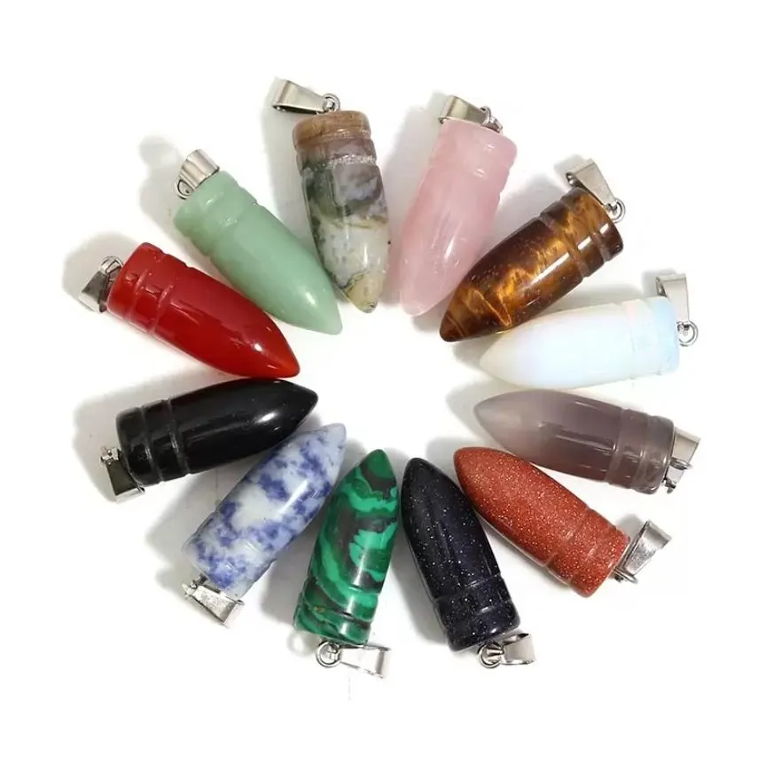 10x25mm natural stone agates hexagonal bullet charms pendants healing crystal charms pendulum necklace making accessories sports2010