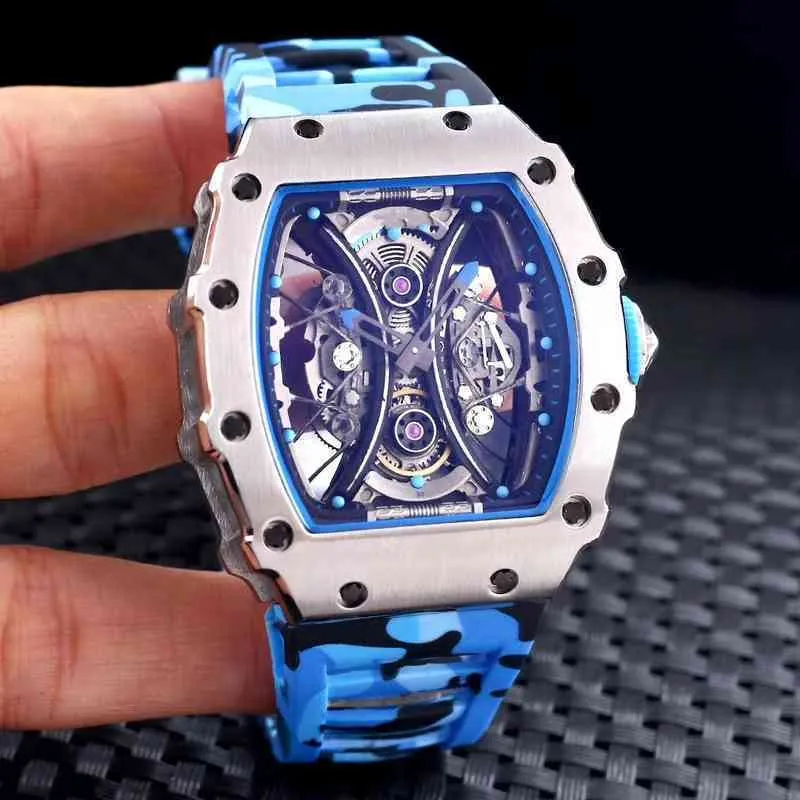 Часы дизайнер роскошные мужские механики часы Rihca Milles Blue Grey Silver Rubber Men Автоматический механический турбиллион Black Pablo Mac Donough