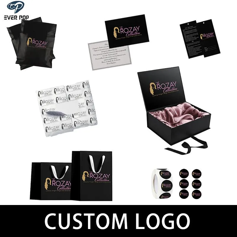 Gift Wrap Custom Logo Wig Packaging Ribbon Folding Box Shopping Tote Bag Mail Tag Label Sticker Thank You Card Business W