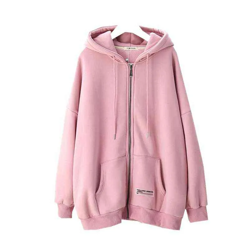 Winter Baumwolle Frauen Hoodie Frauen Sweatshirt Pendler Solide Zipper Harajuku Rosa Lange Ärmel Warm Halten Pullover Weiblichen Mantel T220726