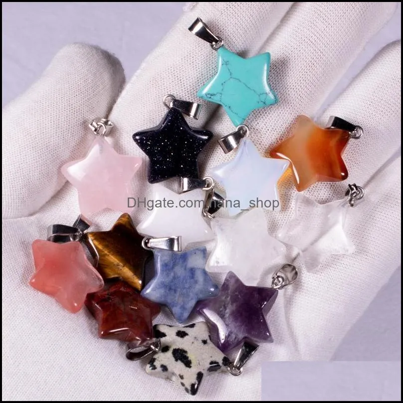 natural crystal opal rose quartz tiger`s eye stone charms star shape pendant for diy earrings necklace jewelry making