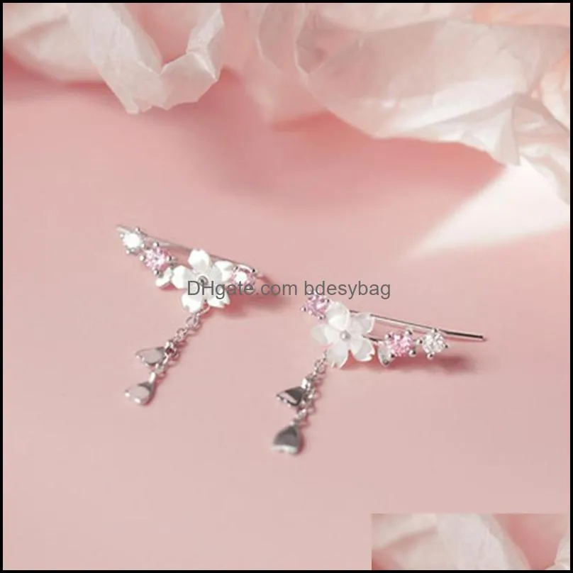 Hot Sell sterling silver Fashion Flower Cherry Blossoms Design Lady Women Drop Earrings Jewelry Gift Drop Shipping