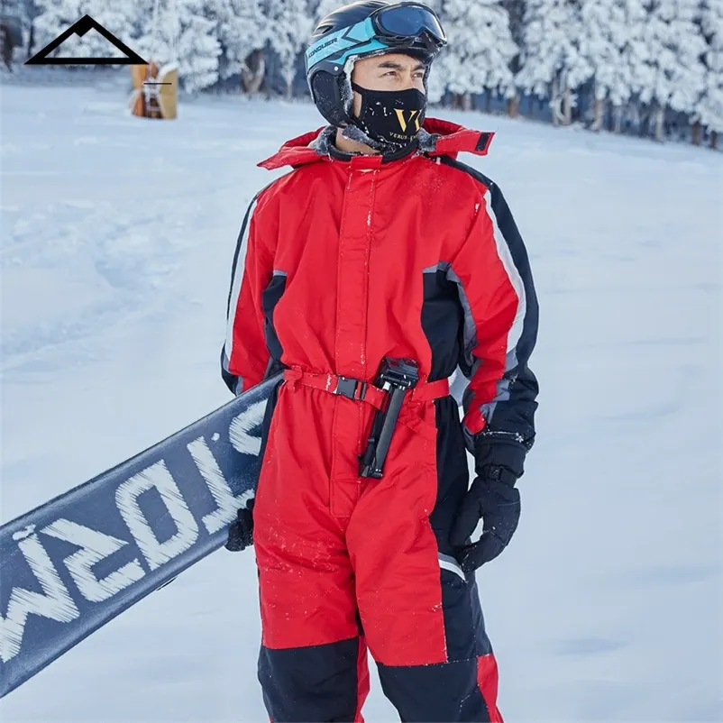 Hooded Men Snow Jumpsuit Sport Winter Man Skiing Overalls Fleece Women Snowboarding Clothes Warm Waterproof Male Snowsuits 220812