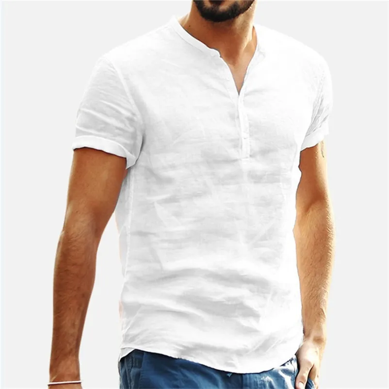 Men Linen Shirts Short Sleeve Breathable Men's Baggy Casual Slim Fit Solid Cotton Mens Pullover Tops Blouse 220504