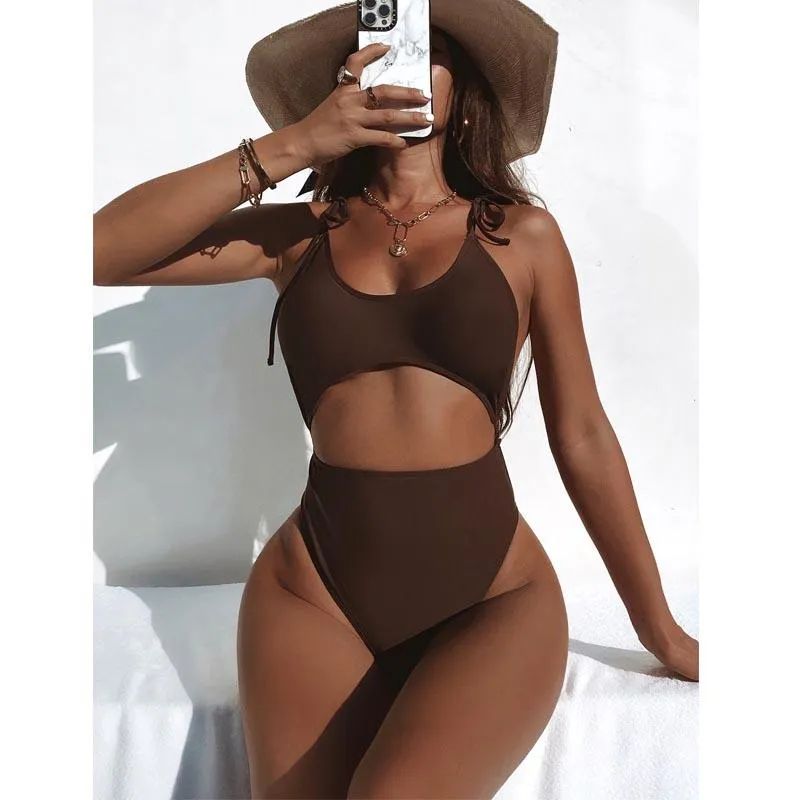 Женские купальники высокая эластичность 2022 Sling Halter All-In-One Swimsuit Sexy Belly Butte Low Taist