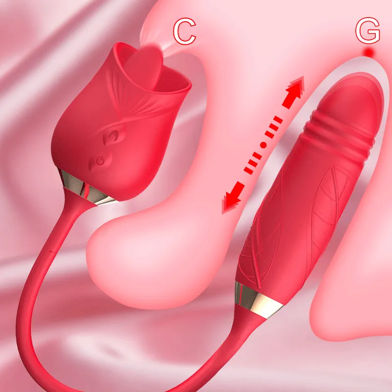 Rose jouet poussée vibrateur léchage langue vagin vibrant mamelon Stimulation clitoridienne Masturbation jouets sexy gode pour les femmes.