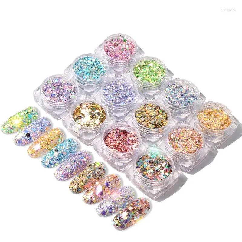 Nail Glitter 12 Couleurs Mix Poudre Paillettes Étincelle Brillant Maquillage Poussière Art Décoration Ongles Set Arts Prud22