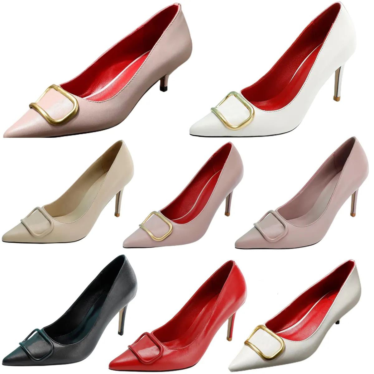 2022 Wysokiej jakości buty damskie klasyczne złotą literę metalową dekorację oryginalną skórzaną markę seksowne czerwone dno obcasy modne buty spiczasty cały zestaw pakowanie