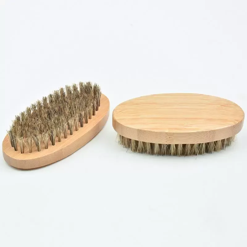 Brosse à barbe en poils de sanglier, manche en bois rond dur, peigne de sanglier antistatique, outil de coiffure pour hommes, garniture de barbe personnalisable sxaug16