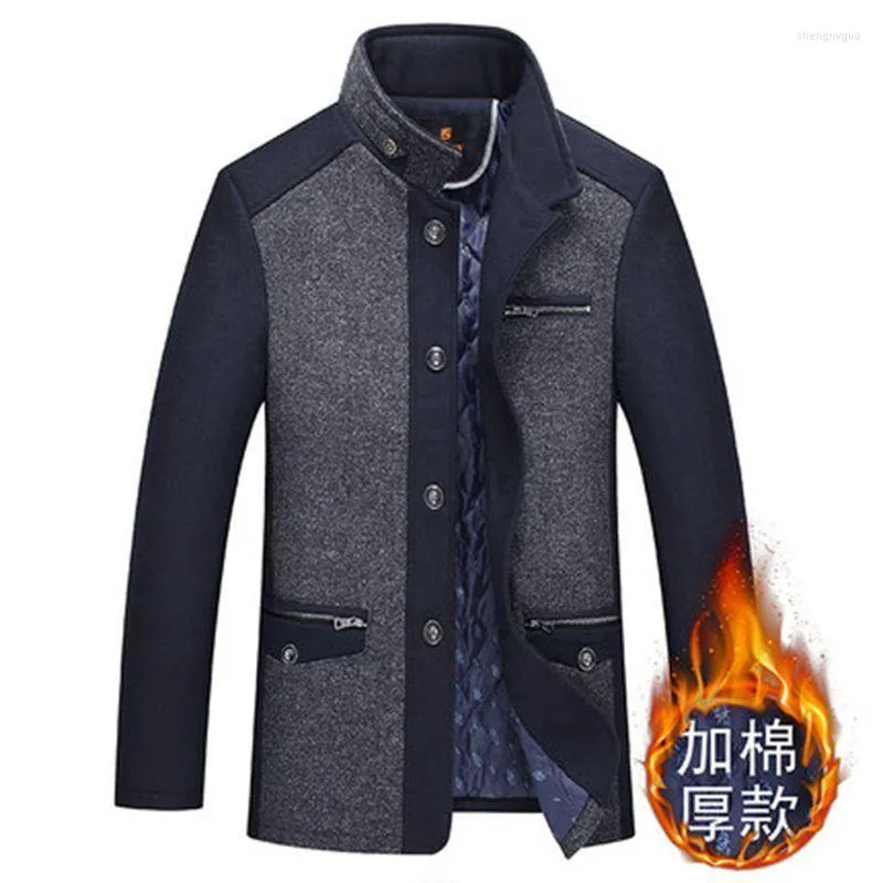 Lã de lã masculina mistura de outono casaco de inverno 2022 cor sólida resistente a frio masculino de lã sobretudo casual masculino mais tamanho d154