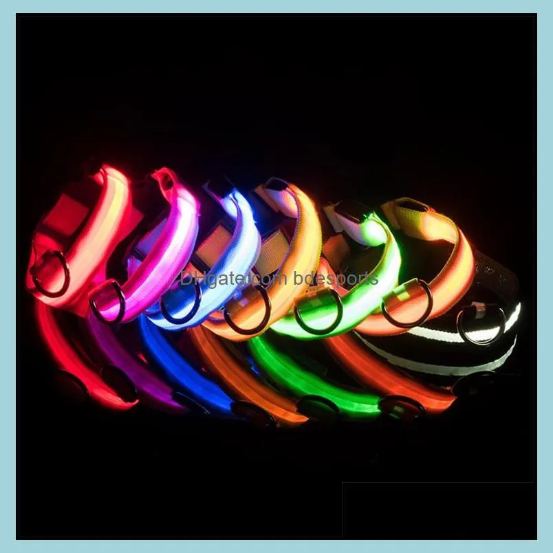 Fashion LED Nylon Dog Collars Dog Cat Harness Flashing Light Up Night Safety Pet Collar multi color XS-XL Size Christmas Accessories