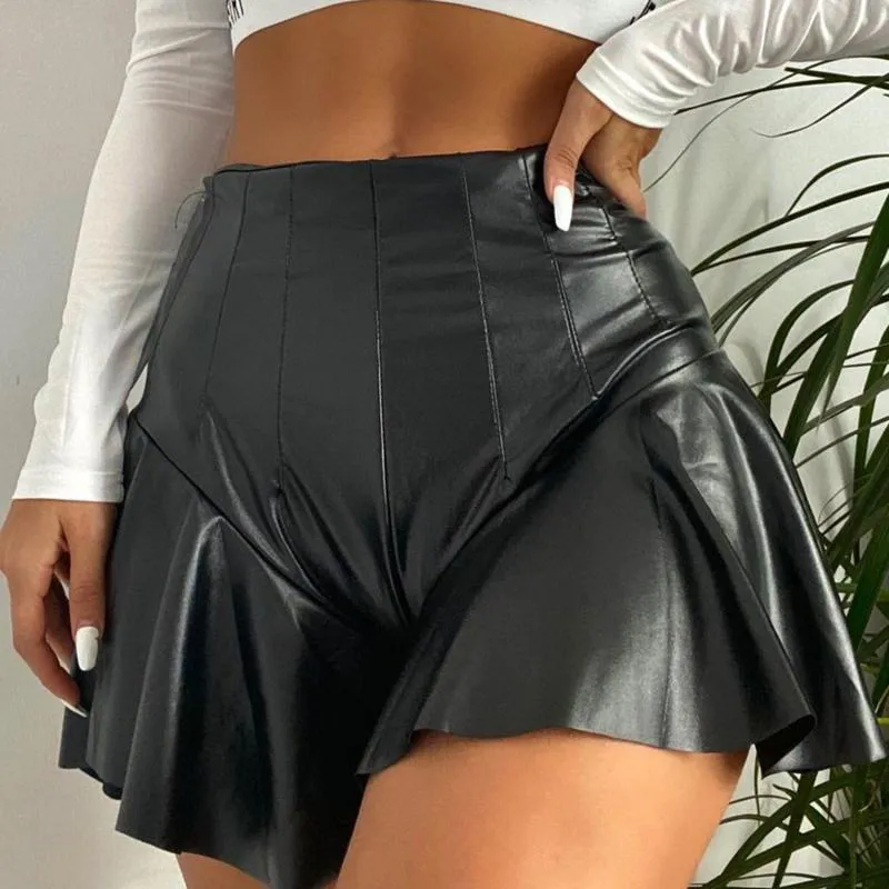 Skirts Women Sexy PU Leather Shorts High Waist Pure Color Party Clubwear Summer Fashion A-Line Mini All-matchSkirts