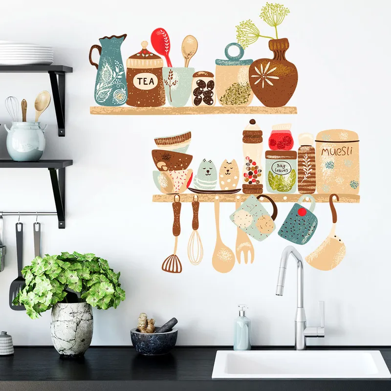 Fournitures De Cuisine Créatives Motif Autocollant Mural Décoration  Détagère De Restaurant Papier Peint Décor À La Maison Autocollants  Amovibles 220607 Du 9,76 €