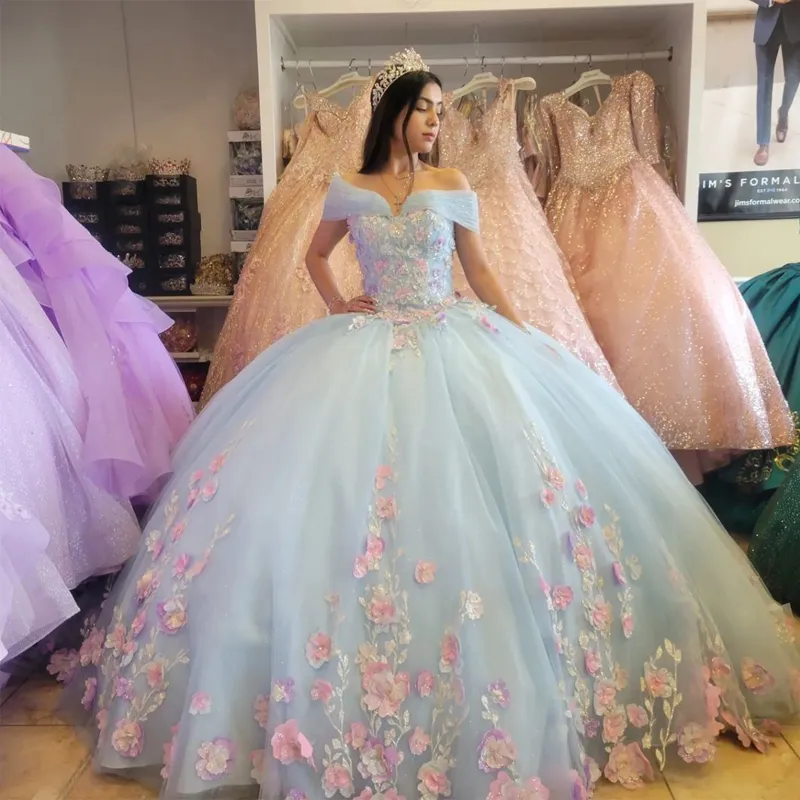 2024 Quinceanera Dresses With Pink Lace Appliques Long Sleeves Beading Ball Gown Off Shoulder 15 years dress Sweet 16 Prom