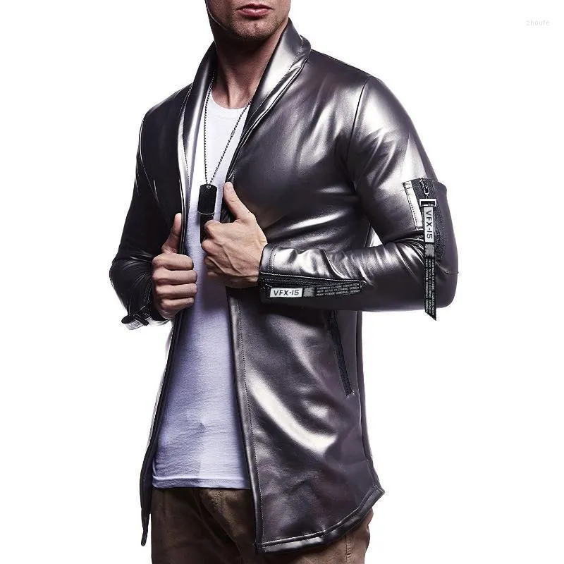 Blazer de luxe pour hommes, vestes de printemps en cuir PU, coupe cintrée, costume élastique, Terno Masculino, veste de DJ