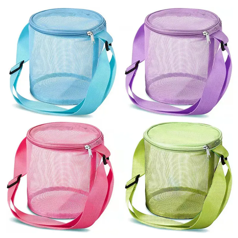 Kids Toys Beach Bag Boys Girls Handbag Shell Collection Storage Bags Outdoor Mesh Bucket Tote Portable Organizer Splashing Sand Pouch Easy Cleaning