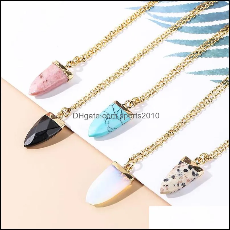 cone stone crystal charms gold chain pendant necklaces black blue opal quartz wholesale jewelry for women