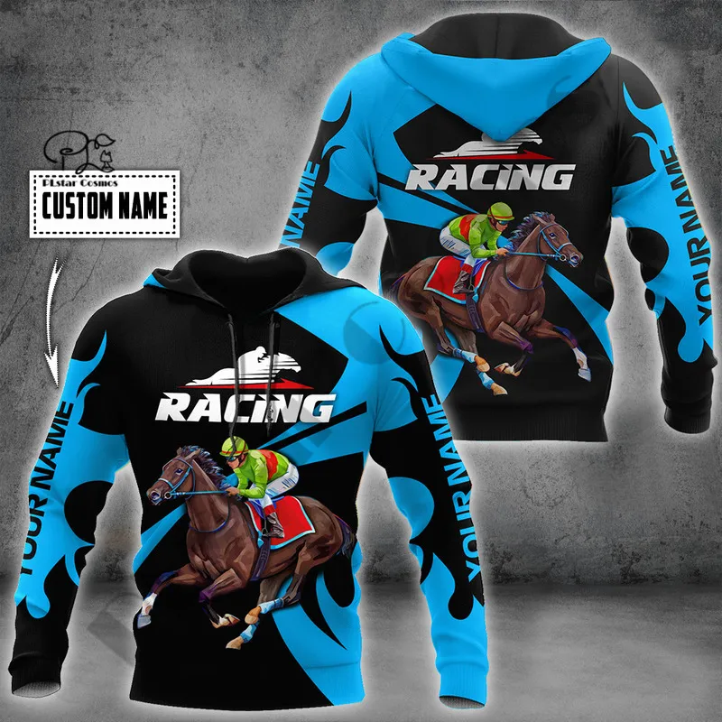 PLstar Cosmos 3DPrinted est Racing Horse Custom Name Gift Unique Hrajuku Streetwear Unisex Casual Hoodies Zip Sweatshirt 3 220714gx