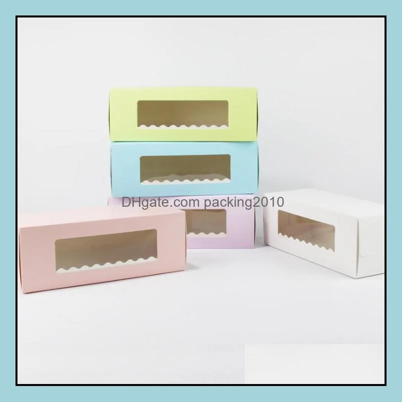 5 Colors Long Cardboard Bakery Box for Cake Roll Swiss Roll Boxes Cookie Cake Packaging SN1577