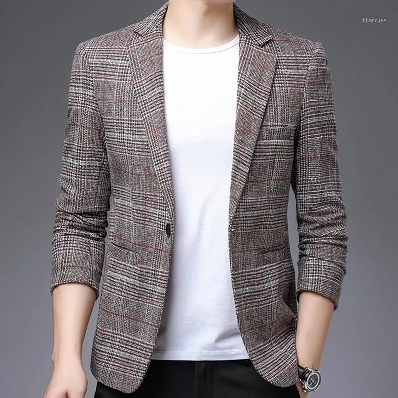 Men's Suits & Blazers 2022 Fashion Casual Boutique Business Slim Plaid Houndstooth Formal Suit Jacket Dress Coat