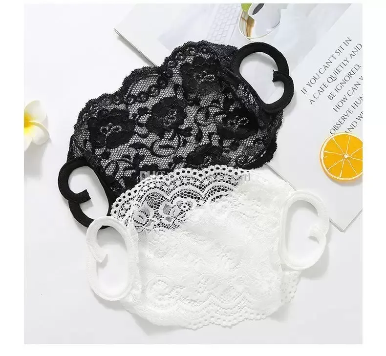 Embroidery Lace Face Mask Adult Women Comfortable Washable Mouth Face Cover Fashion Girl Black/White Party Masks Masque FY9074 0520