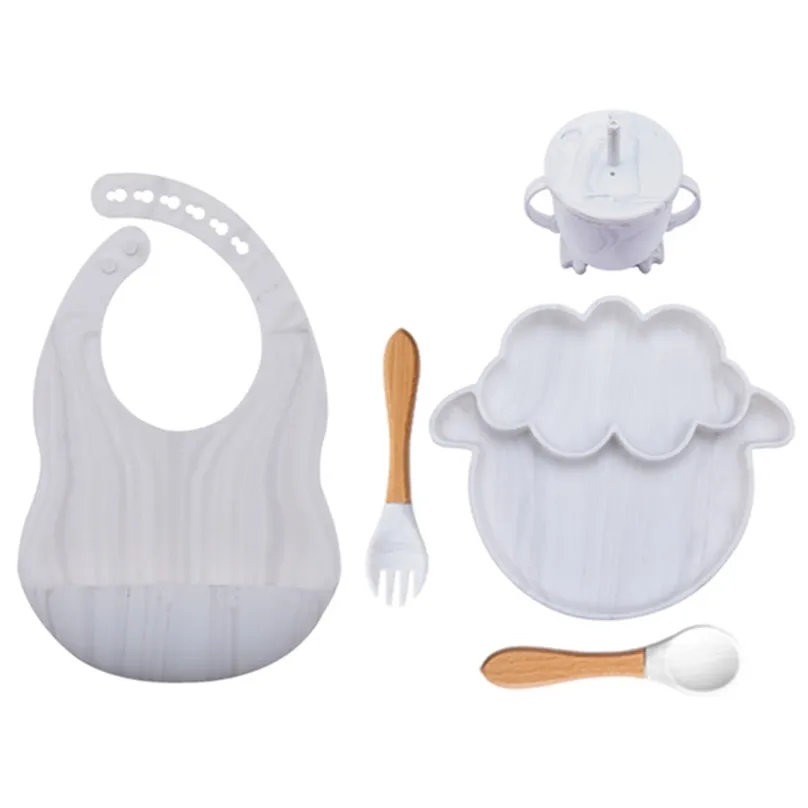 5PCS Baby Fütterung Schüssel Set Schafe Geformt Food Grade Silikon Platte Saug baby BPA FREI Infant Wasserdichte Geschirr 220708