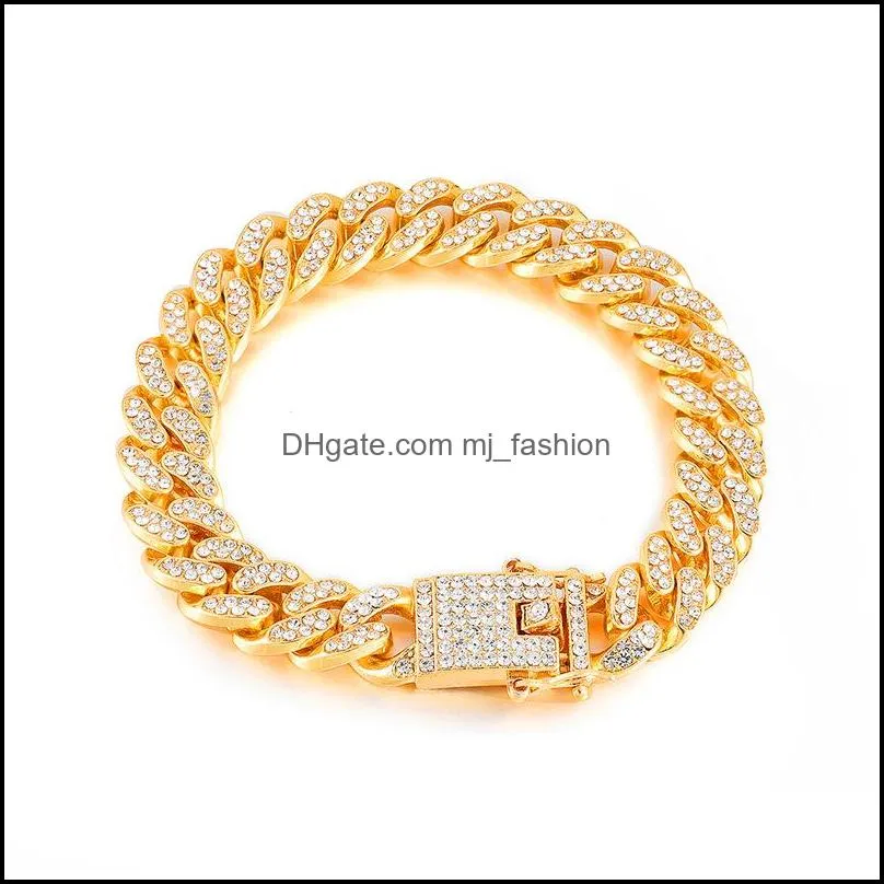 Chain Bracelets Jewelry Luxury Bling Rhinestone Bracelets Fashion Men Women Gold Silver Plated Hip Hop Braclets