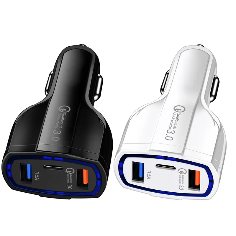 3 portar 35W USB billaddare för iPhone 11Pro GPS QC3.0 typ C snabbladdningsadapter för Xiaomi Huawei Samsung Phone Tablet