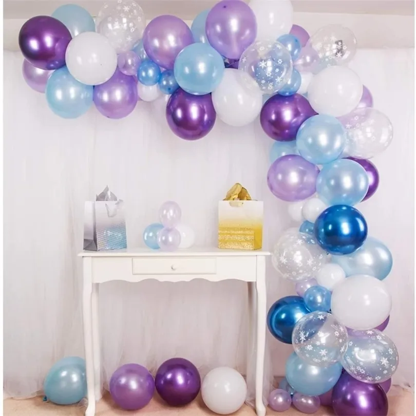 77pcs Ice Party Supplies Snowflake White Blue Purple Latex Balloon Garland Arch Kit for Ice Princess Party Decoration T200526