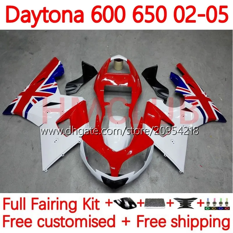 Bodys للدراجات النارية لـ Daytona600 Daytona650 02-05 هيكل العمل 148no.21 Cowling Daytona 650 600 CC 02 03 04 05 Daytona 600 2002 2003 2004 2005 ABS Fairing Kit Red White