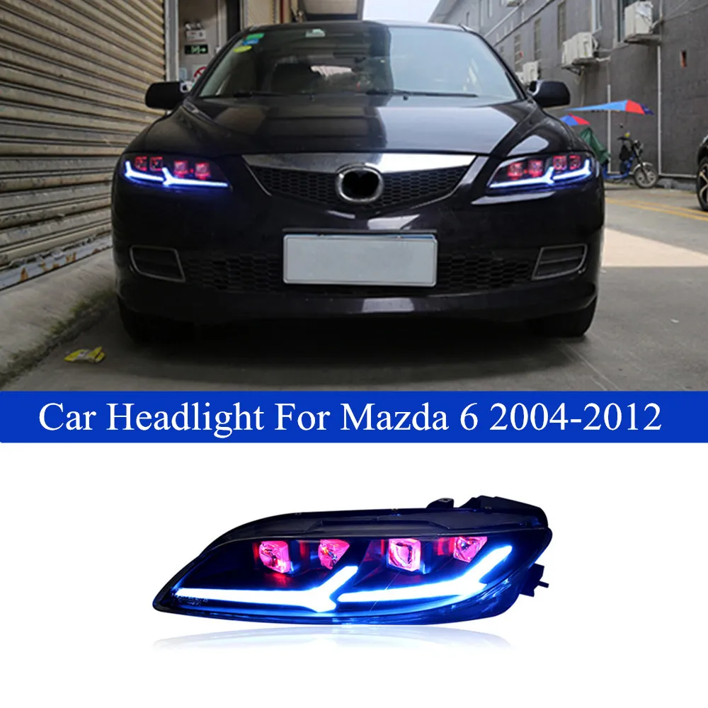 Mazda 6 için kafa ışığı LED Gündüz Koşu Far Montajı 2004-2012 Araba Drl Dinamik Dönüş Sinyali Demon Göz lens