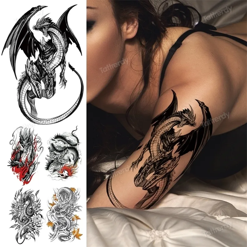 Dragon Wing Snake Tatuaje temporal Palticina impermeable Henna Black Anime Body Art Tattoo Fake Water Transfer Decal para mujeres 220521