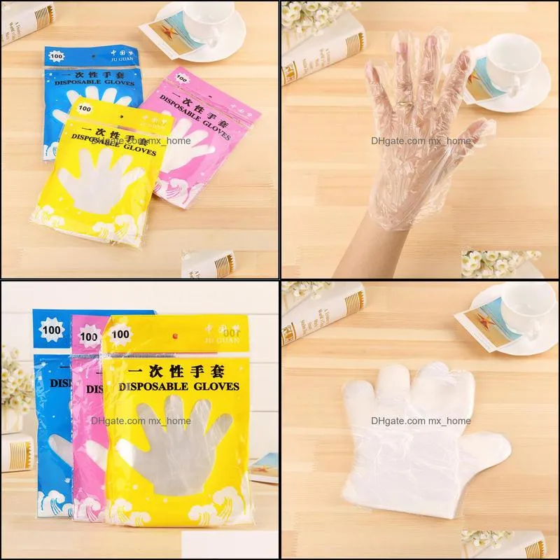 100pcs/bag Heavy Duty Disposable food grade disposable Vinyl Gloves Transparent Thickened Plastic PE Gloves For Food Cleaning Dinning