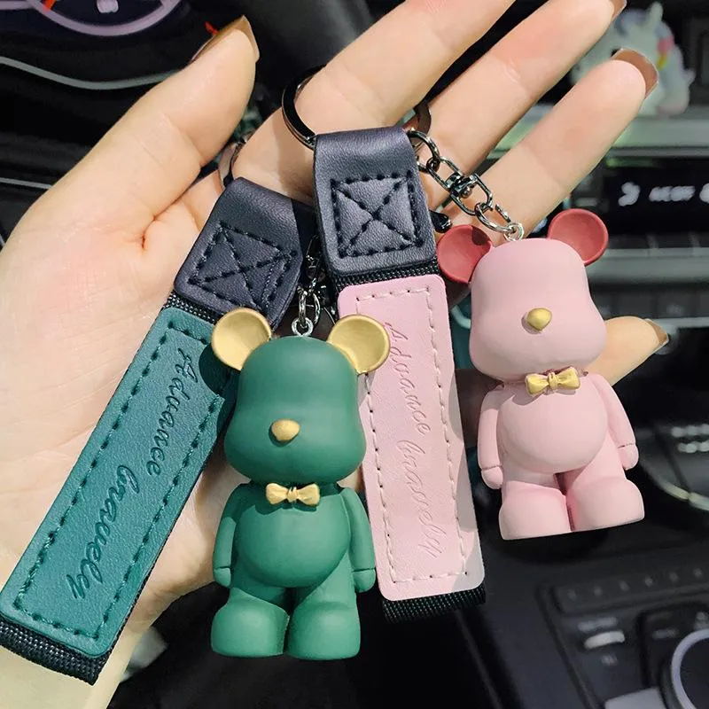 Keychains Fashion Bow Tie Bear Keychain Women Girl Leather Lanyard Animal Key Chain Cute Bag Charms Keyring Pendant Party Jewelry BulkKeycha