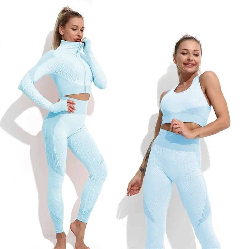 2 Yoga Set Egzersiz Spor Giyim Fitness Kadın Eşofman Kıyafet Tayt Spor Sütyen Üst Uzun Kollu Kadın Spor Takım Elbise 220330