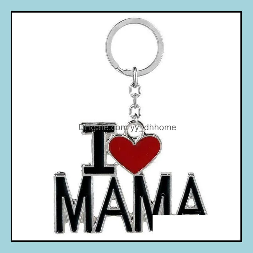 ups english letter keychain i love papa mama mom dad metal party favor key ring family keychains for father mother`s day gift