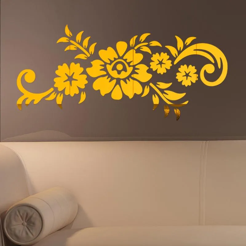 Specchi Adesivi specchio acrilico fai-da-te per la decorazione della stanza Decalcomanie da muro di fiori Adesivo Soggiorno Camera da letto Accessori per la casaSpecchi