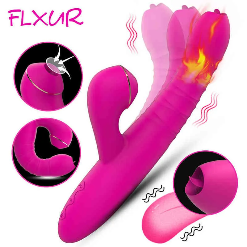 NXY Vibromasseurs FLXUR Chauffage Gode pour Femmes Sucer G Spot Langue Clitoris stimulation Doux Silicone Adulte Sex Toy femme 0407