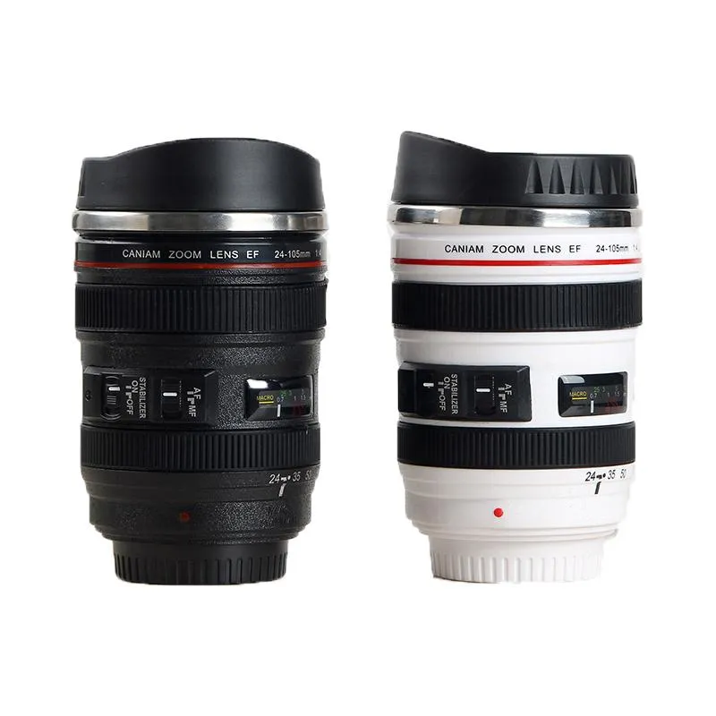 Mugs Camera Coffee Lens Mug EF24-105mm White Black Stainless Steel Thermal Creative Gift With Lid CupMugs