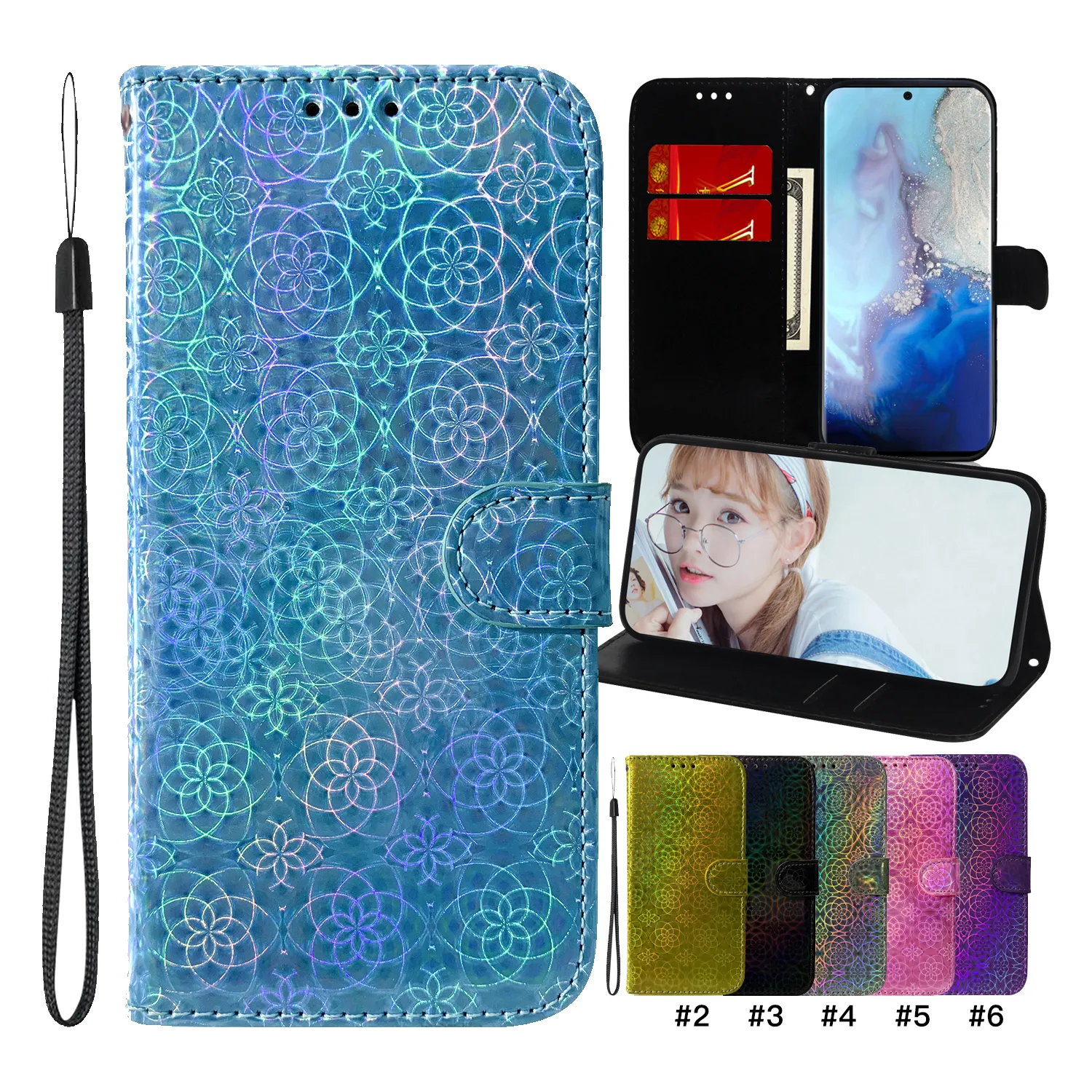 Wallet telefoonhoesjes voor Samsung Galaxy S22 S21 S20 Note20 Ultra Note10 Plus - Kleurrijk Shining PU Leather Dual Card Slots Flip Standstand Cover Cowly