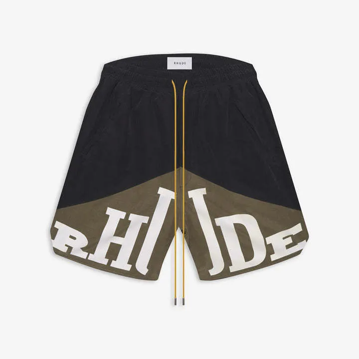 Hommes d'été Designer Rhude Beach Natation Shorts amples Femmes Swim Short Mode Rétro Lettre Imprimé Cordon Bicolore Épissé Corde Top 065